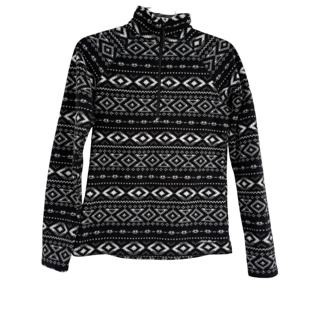 Eddie Bauer Women's Size XS First Ascent 1/4 Zip Ikat Fleece Pullover Top Black